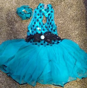 Blue Poka Dot dance dress, Girls 5-7